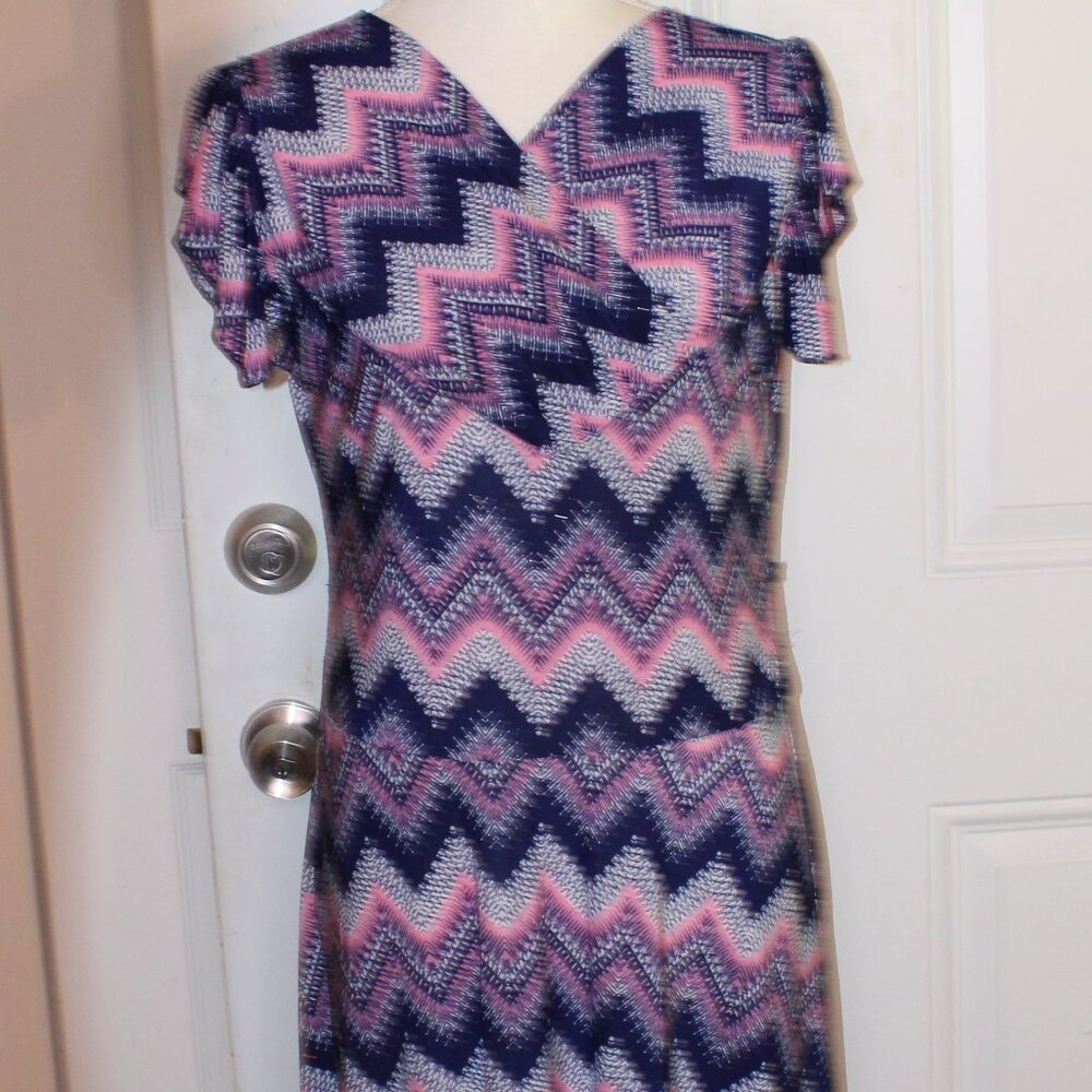 YUNA Knit Dress, Blue Dusty Pink Sparkles Flutter Sleeves, Size L/XL, - Picture 5 of 8